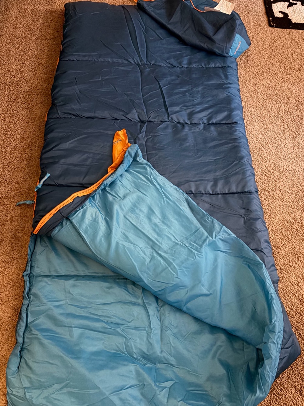 Embark Kids Lightweight Blue Two-Tone Sleeping Bag with Orange Trim